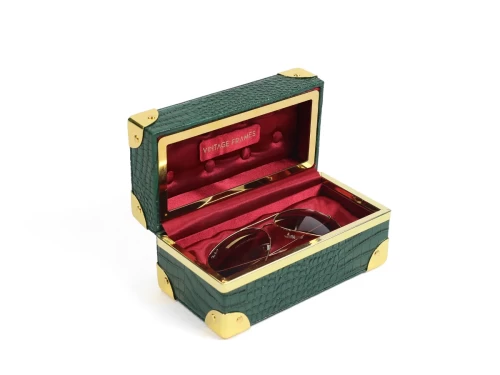 Luxury Crocodile Embossed Leather Glasses Box with Metal Logo